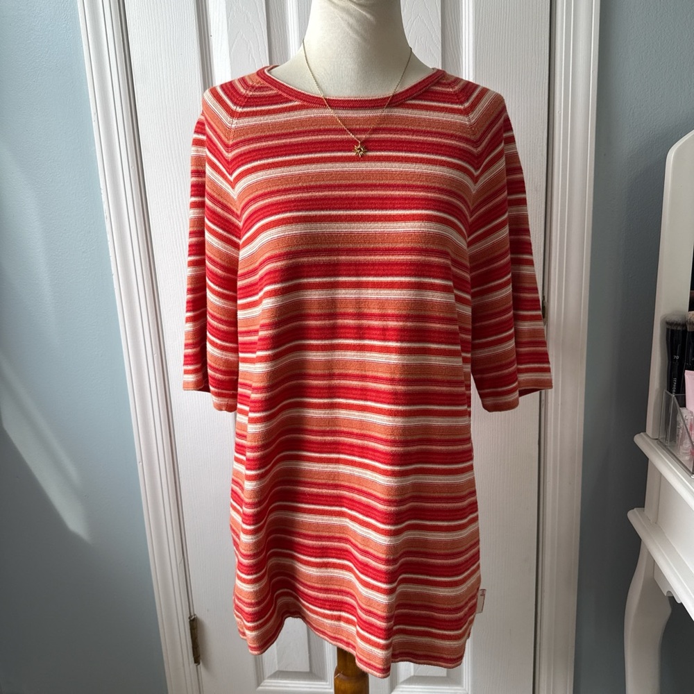 Guess Red and Pink Striped Short Sleeve Top